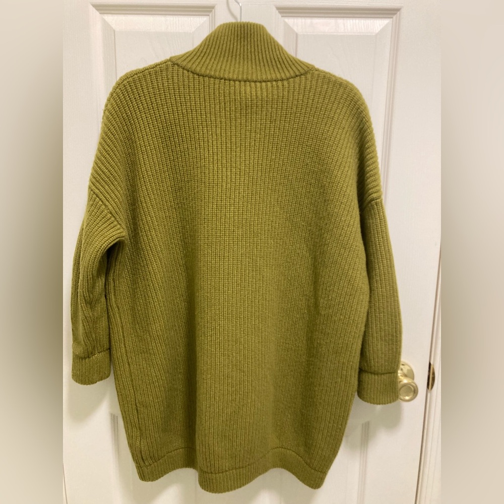 Silk Maison 100% Wool Career Office Chunky Avocado Green Fall Sweater Coat SZ S - Picture 2 of 16